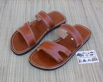 Brown Leather Summer Sandals - Man / Woman - QUALITY COMFORT CRAFTSMANSHIP - From 36 to 47