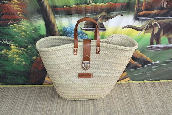 Panier Poignées Cuir Fermeture Valise Sac paille plage Cabas - Etsy France