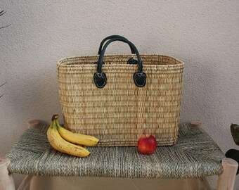 Superbe Panier Grand Cabas en Jonc - idéal marchés courses plage - NATUREL - TRESSÉ à la MAIN - osier rotin paille roseau xxL