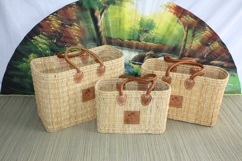 Beautiful LARGE MOROCCAN XXL Basket - 3 sizes - shopping bag - ideal for shopping, markets, work, beach ... Natural & Brown 