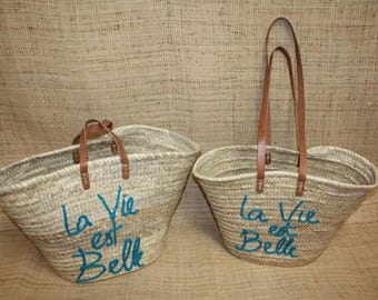 Personalized Basket La Vie Est Belle - Market Bag, Beach Bag, 100% Natural