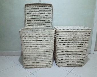 Quadratischer Wäschekorb mit Palmenmotiv – Behälter – 100 % HANDWERKLICH – handgewebt –
