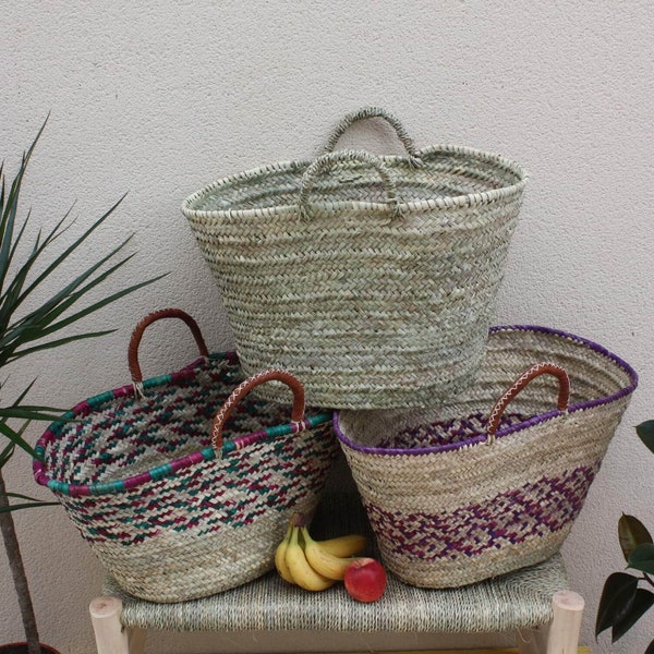 SHOPPING BASKET - Straw beach bag - Market CABAS - Handmade in Natural Palm Tree - rattan wicker