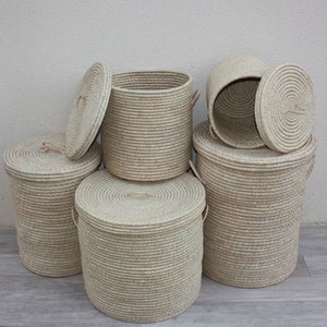 Storage chest - 5 Sizes - Woven RAFFIA trunk - Trash bin with lid - Rattan Wicker straw