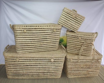 Storage box - 5 sizes - Braided trunk in Doum Palm - Basket tray with lid - Wicker straw