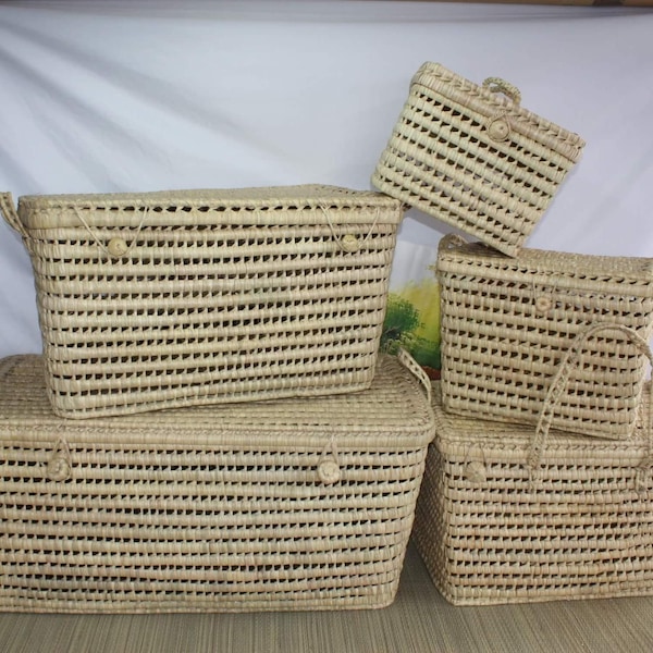 Storage box - 5 sizes - Braided trunk in Doum Palm - Basket tray with lid - Wicker straw