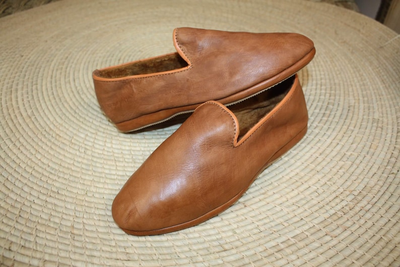 Chaussons CUIR Chaud & Confortable Marron Camel Talons pliables Couture cousu retourné Homme et Femme Du 35 au 45 image 1