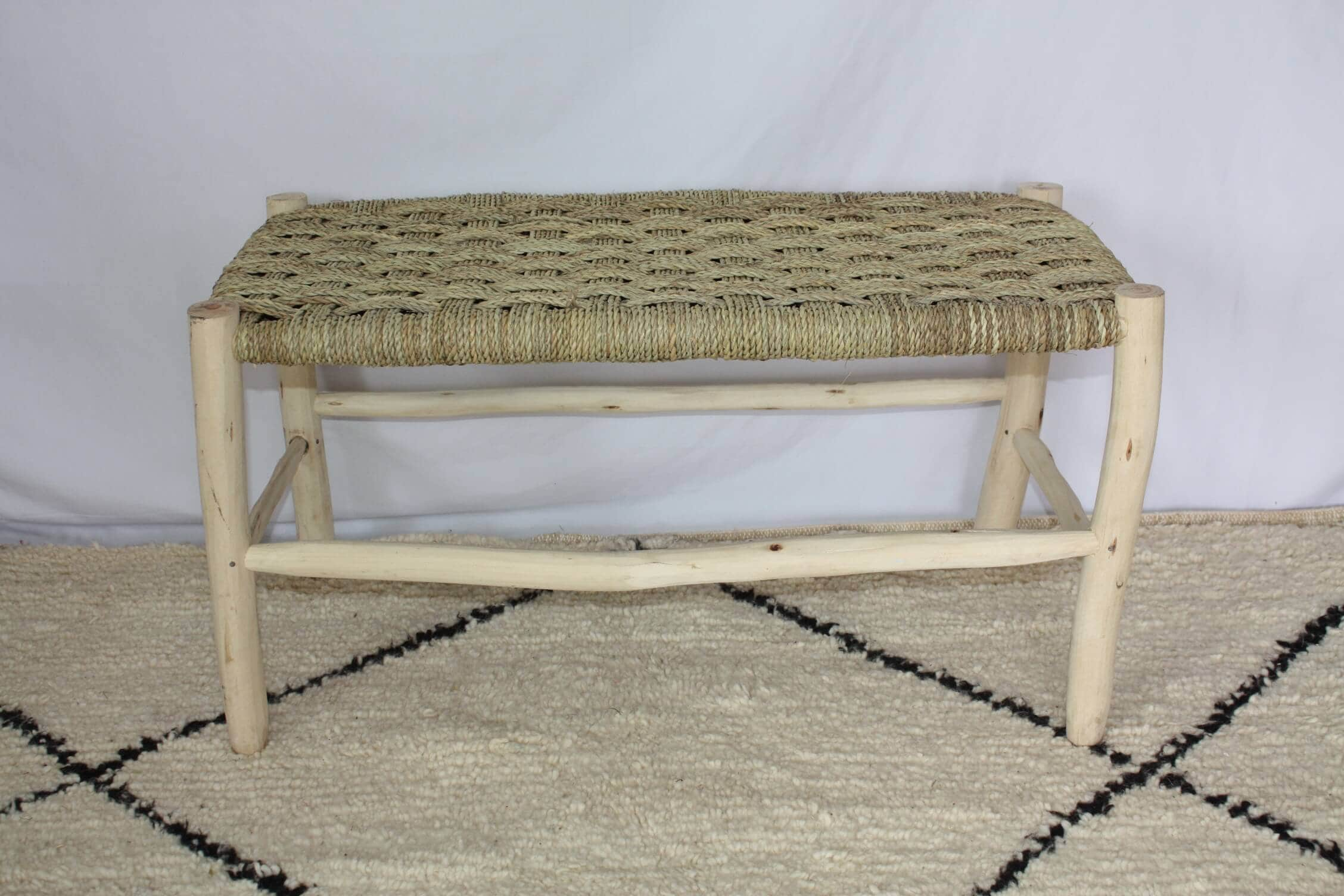 Grande Banquette - Long Banc de 1 Mètre Bois Citronnier Tabouret 2/3 Places Artisanat Marocain Décor