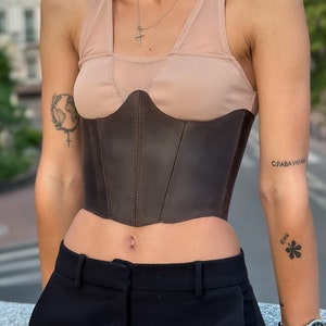 Leather underbust corset bodice, custom made plus size corset, renaissance corset top, brown corset belt, halloween costume