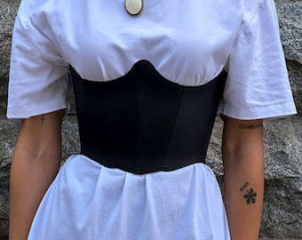 Ceinture corset noire sous la poitrine, corset en cuir fait sur mesure, vintage corset grande taille, ceinture corset Renaissance, corset marron