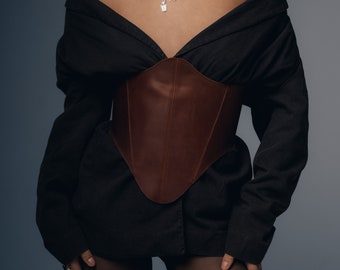 Dress belt, underbust corset leather, fetish wear, race outfit, brown harness corset, plus size cupless corset