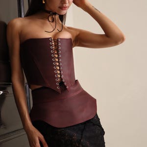 Peplum belt & corset top leather set, plus size overbust corset , peplum skirt, leather obi belt, renaissance stays corset