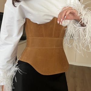 Leather peplum belt & underbust corset set, plus size corset belt skirt, waist peplum belt, leather obi belt, renaissance stays corset