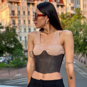 Leren korsetriem onderborst, plus size op maat gemaakt korsettop, bruin renaissance korset voor jurk, bovenborst leren korset
