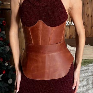 Leather peplum belt & underbust corset set, plus size corset belt skirt, waist peplum belt, leather obi belt, renaissance stays corset