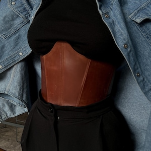 Brown Leather Underbust Corset Belt, Plus Size Renaissance Top