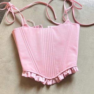 Boned corset top with ruffle, double-side cottagecore waist corset body, plus size overbust corset, ren faire corset