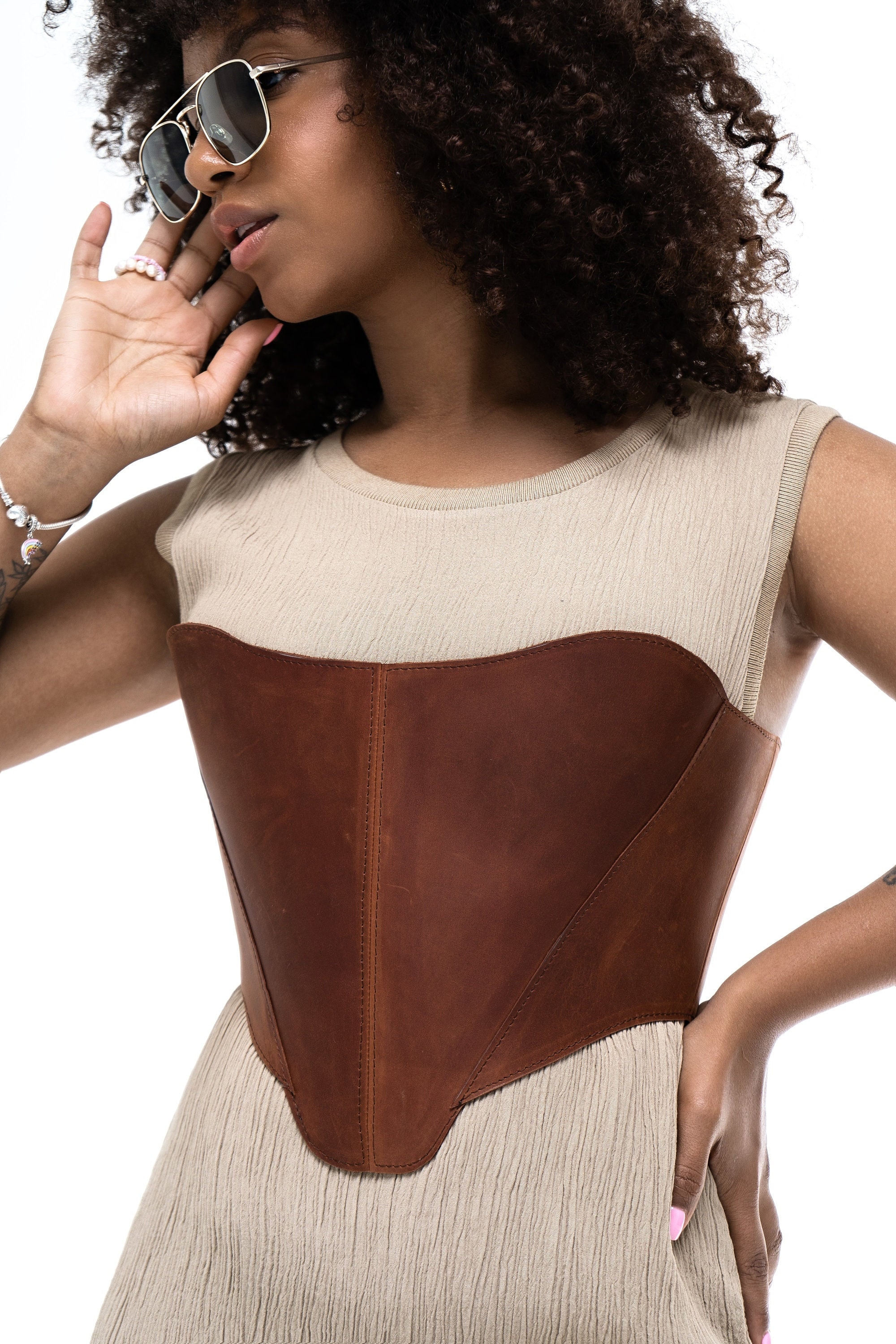 Haut corset en cuir, ceinture corset underbust sur mesure grande taille, corset renaissance marron pour robe, corset en cuir overbust