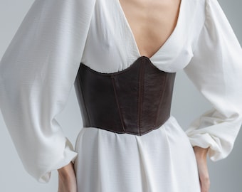 Leather corset for dress, brown corset belt, custom made corset for woman, black leather waist, fashion corset, Renaissance underbust corset
