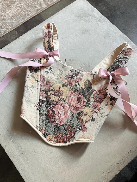 Renaissance Boned Corset Top, Reversible Floral & Denim (XS-XL)