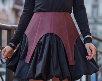 Cinturón corsé peplum de cuero, cintura vasca ancha