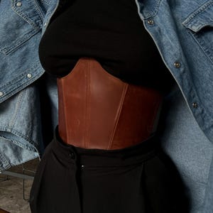 Leather corset belt underbust , plus size custom made corset top, brown renaissance corset for dress, overbust  leather corset