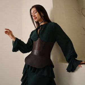 Peplum belt & underbust corset leather set, plus size waist corset belt, peplum skirt, leather obi belt, renaissance stays corset