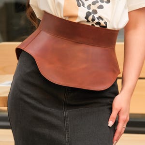 Leather peplum belt, black wide dress belt, corset belt skirt, waist basque, leather obi belt, corset belt skirt