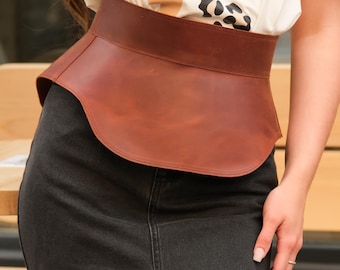 Peplum Corset Belt: Black Leather Obi Style, Custom Fit XS-plus size
