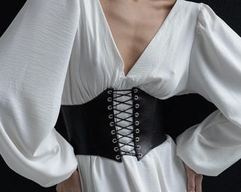 Handmade Leather Underbust Corset, Renaissance Waist Belt, Custom Fit