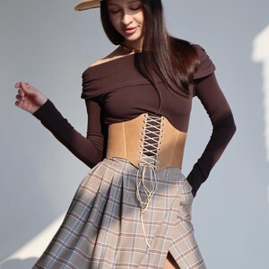 Western underbust corset belt leather, Victorian corset, brown corset, plus size custom corset, renaissance corset