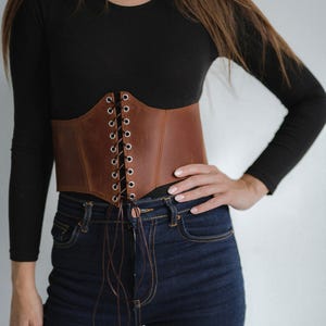 Corset belt leather, underbust corset, Victorian corset, brown corset, plus size lingerie, renaissance corset, Cyber sale, Black Friday sale