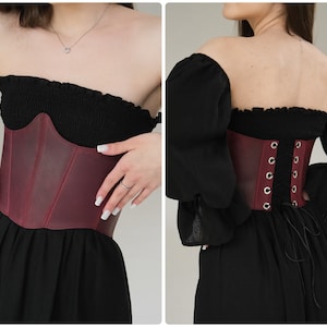 Leather corset belt underbust, custom made corset, plus size corset vintage, renaissance corset belt, brown corset Burgundy with lining