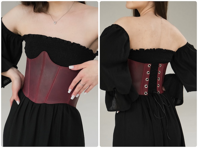 Ceinture corset en cuir, corset sur mesure, vintage corset grande taille, ceinture corset renaissance, corset marron Burgundy with lining