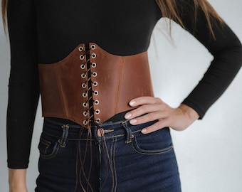 Leather Underbust Corset Belt, Victorian Renaissance Style