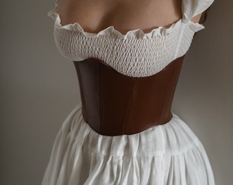 Brown leather corset belt underbust, renaissance corset, plus size corset, wide corset belt, rococo corset, corset for dress