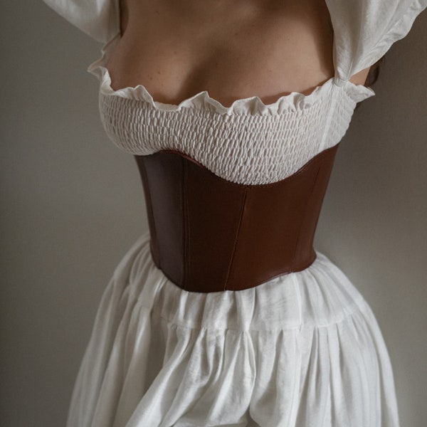 Brown leather corset belt underbust, renaissance corset, plus size corset, wide corset belt, rococo corset, corset for dress
