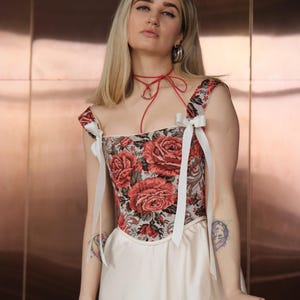 Boned double-side corset top and maxi skirt set, cottagecore waist corset, Renaissance overbust corset, ren faire corset