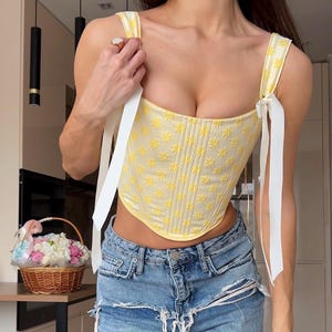 Renaissance Corset Top: Cottagecore Denim Overbust