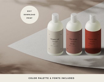Editable Cosmetic Label Template Minimal Beauty Product Label  Skincare Bottle & Cream Jar Label Essential Oil and Serum Canva template