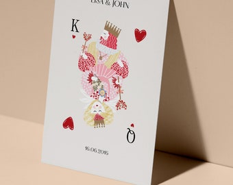 Valentines Day editable Canva card - Personalized - Unique Love Card - Illustration - King & Queen - Hearts - 14 Feb -  Printable - Names