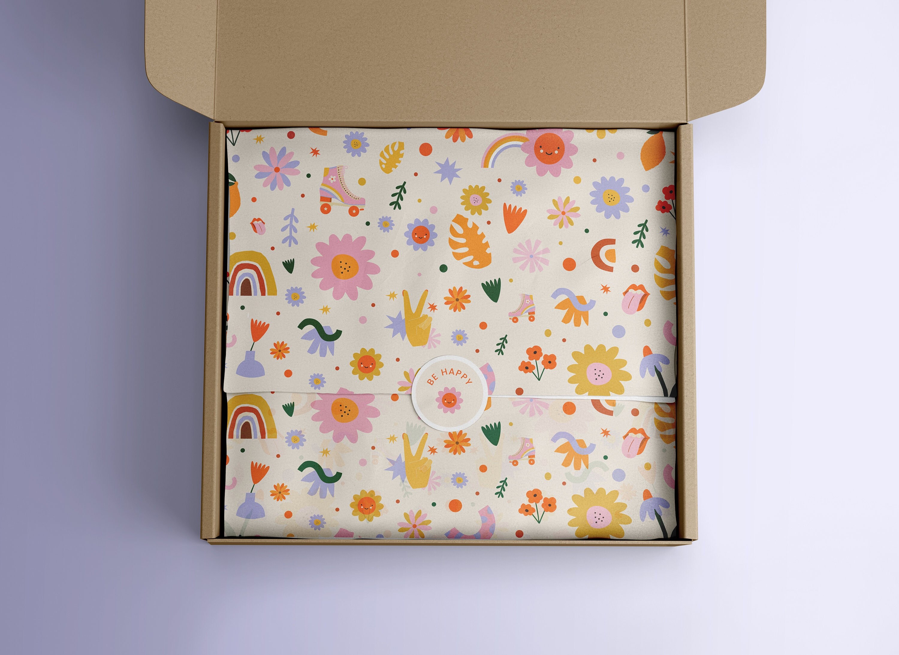 Tissue Sticker Design Editable Tissue Paper Design | Retro Floral Packaging Paper | Fun ...