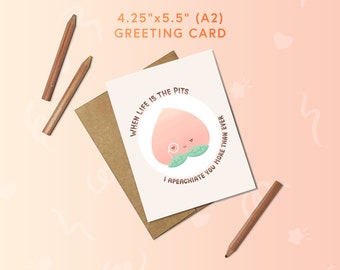 Peach greeting card, humorous thank you card, witty greeting card, blank card with envelope, appreciation card for friend, funny card kawaii