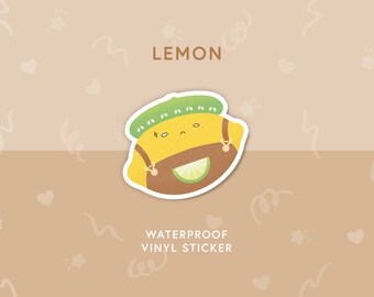 Cute lemon sticker, die cut kawaii, fruit sticker waterproof, phone sticker, gift handmade vinyl sticker, weatherproof sticker for journal