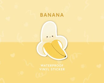 Banana sticker for laptop, gift handmade vinyl sticker, waterproof kawaii fruit sticker water bottle, cute phone sticker illustration