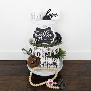 Modern Farmhouse Decor, Black and White Tiered Tray Decor, Laser Cutout
