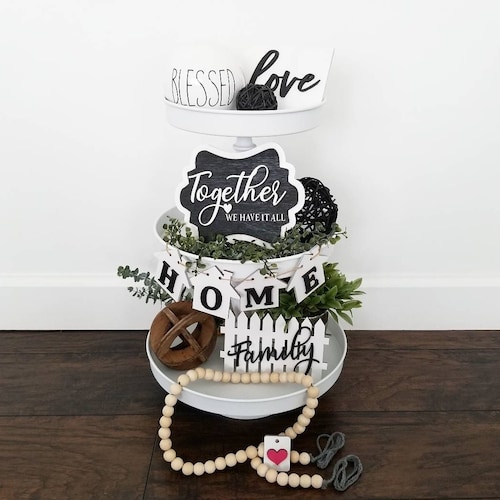 Modern Farmhouse Decor Black and White Tiered Tray Decor Etsy