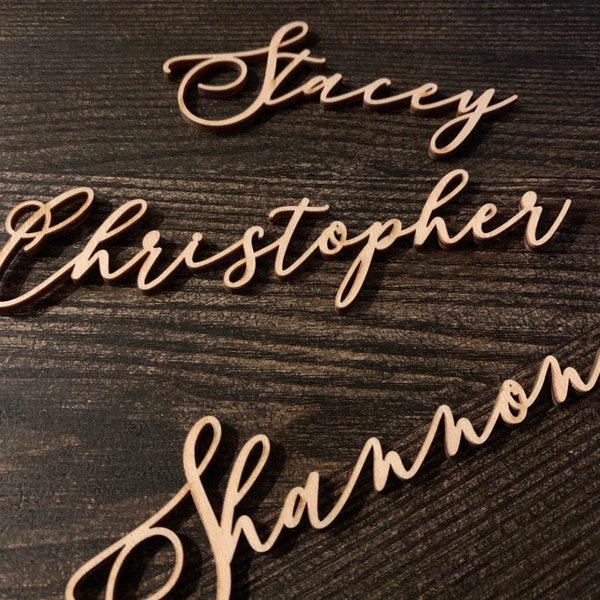 Natural Wooden Laser Cut Names/Wedding Place Cards / Name Place Settings