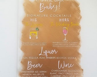 Custom Painted Acrylic Bar Sign / Wedding Sign /  Wedding Bar Sign / Party Bar Sign / Painted Back Signs / Arch Bar Sign