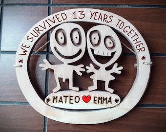 Personalized 13th Anniversary Wood Sign: Funny Couple Gift